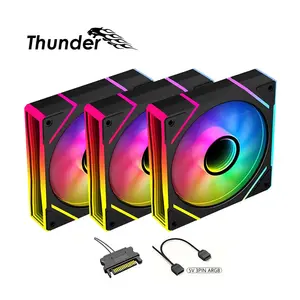 Thunder Marin TCS-I36B ARGB Fan Kit Black, Triple 120mm Infinity Mirror ARGB Fans, Addressable RGB Lighting Effects, High-Airflow Cooling Performance, PC Case Fan Pack