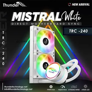 Thunder Mistral TRC-240 White Liquid CPU Cooler, 240mm AIO Radiator, Dual 120mm PWM ARGB Fans, Infinity Mirror CPU Cooler