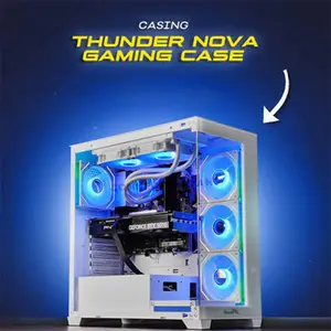 Thunder Nova TGC-1017 White ATX Gaming Case, Tempered Glass Side Panel, 4 ARGB Infinity Fans, High-Airflow Design, Mid-Tower Chassis