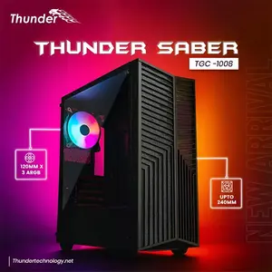 Thunder Saber TGC-1008 Black ARGB ATX Mid-Tower PC Case, Tempered Glass Side Panel, 3 Pre-Installed ARGB Fans, High-Airflow Design, 360mm Radiator Support