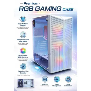 Thunder Saber TGC-1008 White ARGB ATX Mid-Tower PC Case, Tempered Glass Side Panel, 3 Pre-Installed ARGB Fans, High-Airflow Design, 360mm Radiator Support