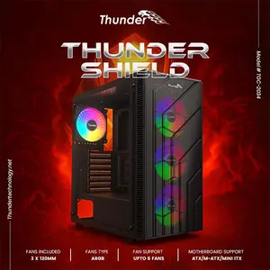Thunder Shield TGC 2034 Black Gaming Case, 3× ARGB Pre-Installed Fans, Tempered Glass Side Panel, ATX Mid-Tower Chassis, High-Airflow Gaming PC Case