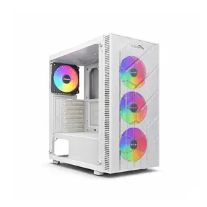 Thunder Shield TGC 2034 White Gaming Case, 3× ARGB Pre-Installed Fans, Tempered Glass Side Panel, ATX Mid-Tower Chassis, High-Airflow Gaming PC Case