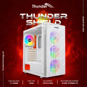 Thunder Shield TGC 2034 White Gaming Case, 3× ARGB Pre-Installed Fans, Tempered Glass Side Panel, ATX Mid-Tower Chassis, High-Airflow Gaming PC Case