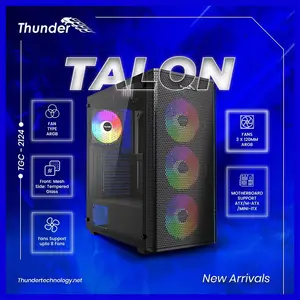 Thunder Talon TGC-2124 Black ATX Gaming Case, Mesh Front Panel, 3 Pre-Installed ARGB Fans, 360mm Front Radiator Support, Tempered Glass Side Panel