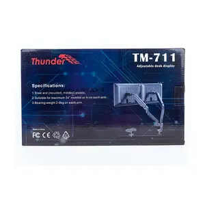 Thunder Dual Monitor Arm TM-711 Hydraulic Desk Mount, Dual Gas Spring Monitor Arm, Dual VESA 75×75/100×100 Support, Ergonomic Height Adjustable Monitor Stand