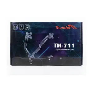 Thunder Dual Monitor Arm TM-711 Hydraulic Desk Mount, Dual Gas Spring Monitor Arm, Dual VESA 75×75/100×100 Support, Ergonomic Height Adjustable Monitor Stand