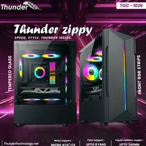 Thunder Zippy TGC-1026 ATX Gaming Case, Tempered Glass Side Panel, 1 Pre-Installed RGB Fan, Front ARGB Strip, 240mm Radiator Support