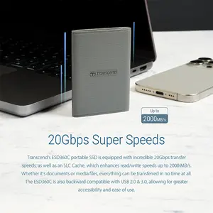 Transcend ESD360C 1TB Portable External SSD, USB 3.2 Gen 2x2 Type-C High-Speed Storage Drive, 2000MB/s Solid State External SSD