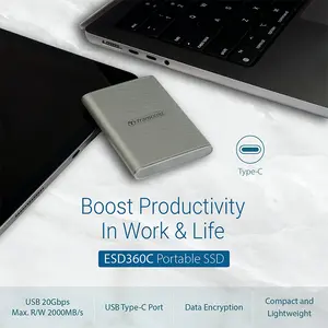 Transcend ESD360C 4TB Portable External SSD, USB 3.2 Gen 2x2 Type-C High-Speed Storage Drive, 2000MB/s Solid State External SSD