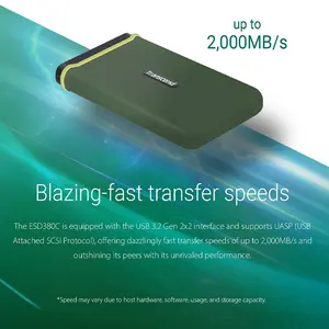 Transcend ESD380C 1TB Portable External SSD, USB 3.2 Gen 2x2 Type-C High-Speed Storage Drive, 2000MB/s Rugged Aluminum Solid State External SSD