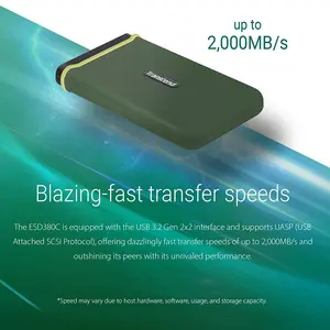Transcend ESD380C 2TB Portable External SSD, USB 3.2 Gen 2x2 Type-C High-Speed Storage Drive, 2000MB/s Rugged Aluminum Solid State External SSD