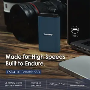 Transcend ESD410C 4TB Portable External SSD, USB 3.2 Gen 2x2 Type-C High-Speed Storage Drive, 2000MB/s Rugged Solid State External SSD