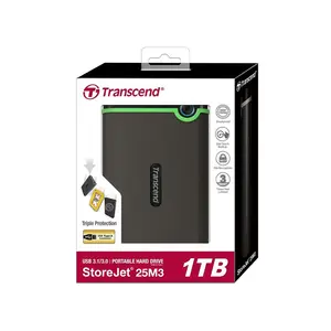 Transcend StoreJet 25M3 1TB Portable Hard Drive, USB 3.1 High-Speed Interface, Military-Grade Shock Resistant Design, Portable External Storage Drive for Backup and Data Protection