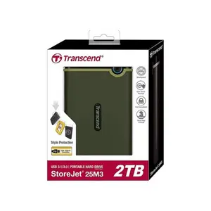 Transcend StoreJet 25M3 2TB Portable Hard Drive, USB 3.1 High-Speed Interface, Military-Grade Shock Resistant Design, Portable External Storage Drive for Backup and Data Protection