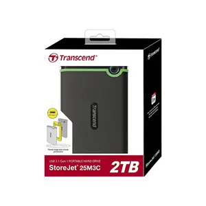 Transcend Store Jet 25M3C 2TB External Hard Drive, USB Type-C Interface, USB 3.1 Gen 1 High-Speed Connectivity, Three-Stage Anti-Shock Protection System, Portable Rugged Storage Solution Black