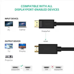 UGREEN 10203 DisplayPort to HDMI Cable 3m, 4K Ultra HD Resolution Support, DisplayPort Male to HDMI Male Connector, Audio Video Transmission Cable Black