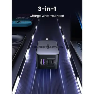 UGREEN 10334 Nexode 65W USB-C GaN 3-Port Fast Wall Charger Black US Plug, Dual USB-C & USB-A Ports, PD 3.0, QC 4.0+, PPS, 22.5W USB-A, Smart Power Distribution & Foldable Plug