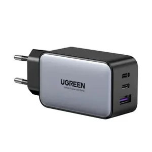 UGREEN 10335 65W GaN Fast Wall Charger, 3-Port Charging Adapter, Dual USB-C 45W + USB-A Output, GaN Technology, Multi-Device Fast Charging