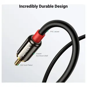 UGREEN 10590 3.5mm Male to 2RCA Audio Cable 3m, Stereo AUX to RCA Connection, Gold-Plated Connectors, High-Fidelity Audio Transmission Cable for Speakers and Amplifiers Black