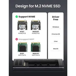 UGREEN 10902 M.2 NVMe SSD Enclosure, USB 3.1 Gen2 10Gbps Interface, NVMe PCIe SSD Support, Aluminium Alloy Cooling Case, High-Speed External Storage Enclosure Black
