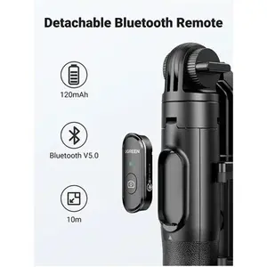 UGREEN 15062 Selfie Stick Tripod 1.5M, Bluetooth 5.1 Remote Control, Extendable 157cm Selfie Stick, Foldable Portable Tripod for Smartphones