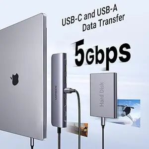 UGREEN 15214 USB-C to HDMI + 2×USB 3.0 + USB-C + SD/TF + PD Converter 4K@30Hz 7-in-1 Hub, Multiport USB-C Docking Adapter with Power Delivery Charging, Card Reader Support and High-Speed Data Transfer