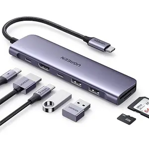 UGREEN 15214 USB-C to HDMI + 2×USB 3.0 + USB-C + SD/TF + PD Converter 4K@30Hz 7-in-1 Hub, Multiport USB-C Docking Adapter with Power Delivery Charging, Card Reader Support and High-Speed Data Transfer
