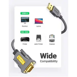 UGREEN 20222 USB 2.0 to DB9 RS-232 Adapter Cable 2m, Serial Converter with Male DB9 Port, Industrial Equipment and Legacy Device Connectivity Cable Black