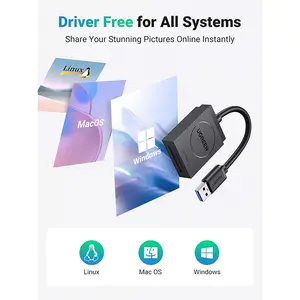 UGREEN 20250 USB 3.0 Type-A Card Reader, 5Gbps High-Speed Data Transfer, SD and microSD Dual Slot Support, 15cm Cable Design, Plug-and-Play Memory Card Adapter Black