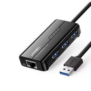 UGREEN 20265 USB 3.0 Hub with Gigabit Ethernet Adapter, Multiport USB Expansion Hub, RJ45 Gigabit Network Adapter, High-Speed Data Transfer and Wired LAN Connectivity Solution