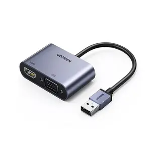 UGREEN 20518 USB 3.0 to HDMI + VGA Converter, Dual Screen Display Adapter, Full HD Video Output, USB Display Expansion Hub for Multi-Monitor Connectivity