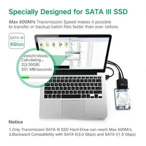 UGREEN 20611 USB to SATA Hard Drive Converter Cable, USB 3.0 5Gbps High-Speed Data Transfer, 2.5 Inch SATA HDD and SSD Support, Plug-and-Play External Drive Adapter, Portable Storage Access Cable EU Version Black