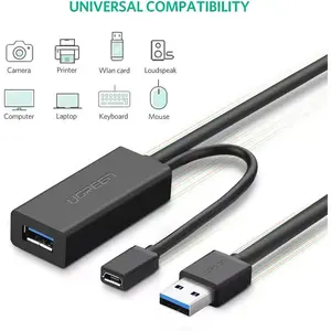 UGREEN 20827 USB 3.0 Extension Cable 10m, 5Gbps High-Speed Data Transfer, Active Repeater Signal Amplification, USB-A Male to Female Connector, Long-Distance USB Extension Cable Black