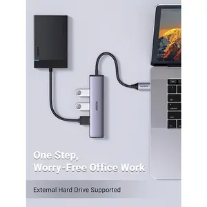 UGREEN 20841 USB-C 3.0 to 4-Port Hub 4-in-1 USB Type-C Expansion Hub, High-Speed USB Data Transfer, Multiple USB-A Ports, Portable USB-C Connectivity Adapter