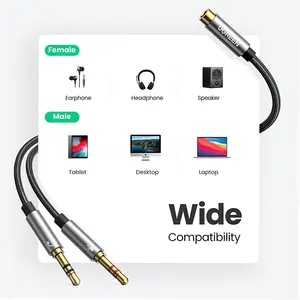 UGREEN 20899 3.5mm Female to Dual 3.5mm Male Audio Cable, Headphone and Microphone Splitter Adapter, Aluminum Alloy Housing, Stereo Audio and Mic Extension Cable Black