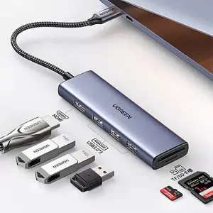 UGREEN 20956A USB-C Multifunction Adapter 6-in-1 Multiport Hub, HDMI Display Output, USB Data Ports, Power Delivery Charging, Compact Portable USB-C Connectivity Adapter
