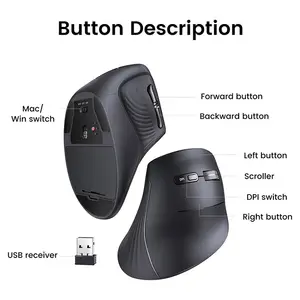 UGREEN 25444 Multi Mode Vertical Wireless Mouse, 2.4GHz & Bluetooth Connectivity, Ergonomic Vertical Design, Black