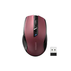 UGREEN 25752 Ergonomic Wireless Mouse, 2.4GHz & Bluetooth Connectivity, Contoured Design, Red (Battery not included)