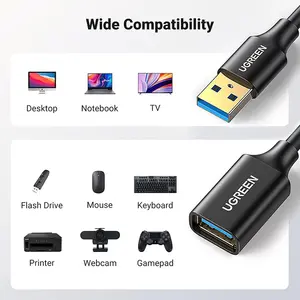 UGREEN 30127 USB 3.0 Extension Cable 3m, 5Gbps High-Speed Data Transfer, USB-A Male to Female Connector, Reliable Signal Transmission, Plug-and-Play USB Extension Cable Black