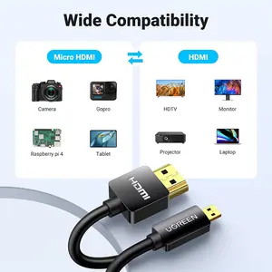 UGREEN 30102 Micro HDMI to HDMI Cable 1.5m, 4K@60Hz Ultra HD Resolution Support, HDMI 2.0 Standard, Audio Return Channel Support, Micro HDMI Male to HDMI Male Cable Black