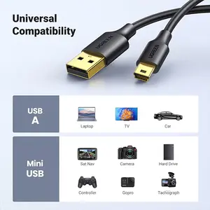 UGREEN 30472 USB 2.0 Type-A to Mini 5-Pin Cable 2m, 480Mbps Data Transfer Speed, Gold-Plated Connectors, Durable Data and Charging Cable Black