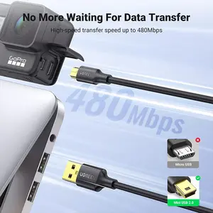 UGREEN 30472 USB 2.0 Type-A to Mini 5-Pin Cable 2m, 480Mbps Data Transfer Speed, Gold-Plated Connectors, Durable Data and Charging Cable Black