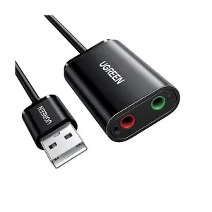 UGREEN 30724 USB-A to 3.5mm External Stereo Sound Adapter, USB Audio Interface, Stereo Audio Output and Microphone Input Support, Plug-and-Play USB Sound Card, 15cm Cable Black