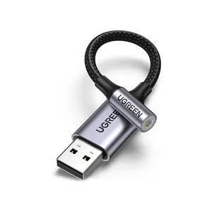 UGREEN 30757 USB-A to 3.5mm External Stereo Sound Adapter, USB Audio Interface, Stereo Output Mic Support, Black
