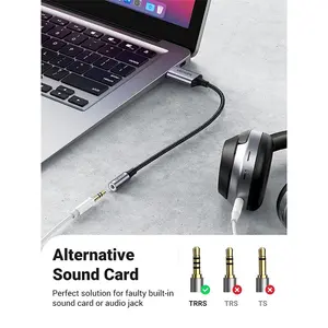 UGREEN 30757 USB-A to 3.5mm External Stereo Sound Adapter, USB Audio Interface, Stereo Output Mic Support, Black
