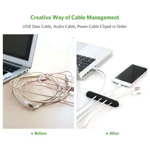 UGREEN 30762 Cable Organizer 2 Pack, 4-Slot Silicone Cable Holder, Self-Adhesive Mounting Design, Desktop Wire Management and Cable Routing Solution Black