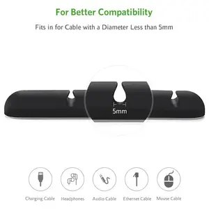 UGREEN 30762 Cable Organizer 2 Pack, 4-Slot Silicone Cable Holder, Self-Adhesive Mounting Design, Desktop Wire Management and Cable Routing Solution Black