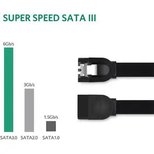 UGREEN 30796 SATA III Data Cable 0.5m, 6Gbps High-Speed Data Transfer, 26AWG Copper Conductors, Straight SATA Connectors, Internal Storage Connection Cable Black