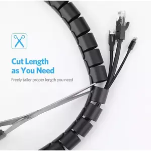 UGREEN 30820 Cable Zipper Protection Tube 5m, 25mm Diameter Flexible Cable Management Sleeve, Durable PE Material Construction, Wire Protection and Organization Solution Black